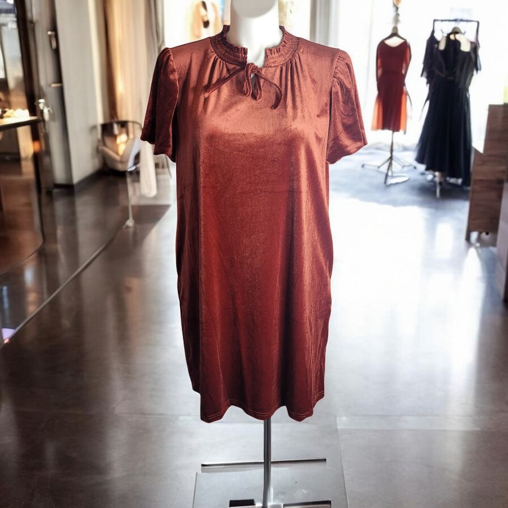 T&C Apparel Rust Velvet Short Sleeve Dress M